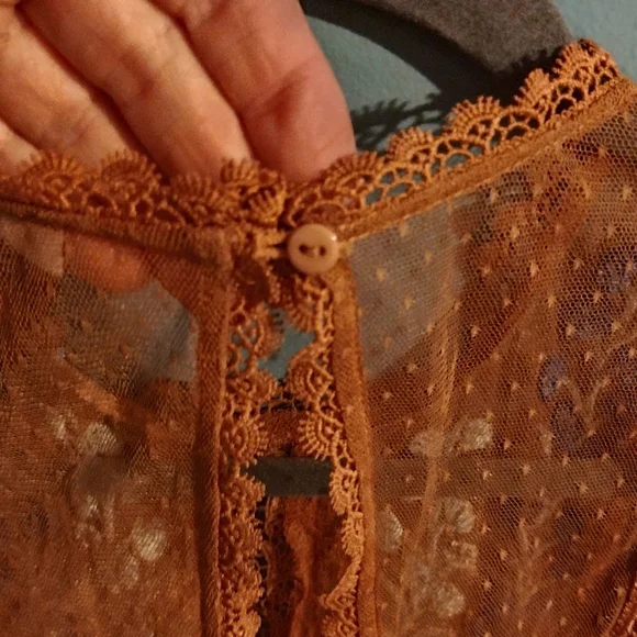 Free People Orange Lace Blouse with Blue and White Embroidery - Picture 4 of 5